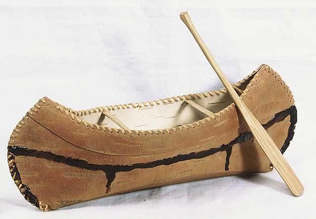 Ojibwe wood canoe model, Grand Portage, pre-1930.
