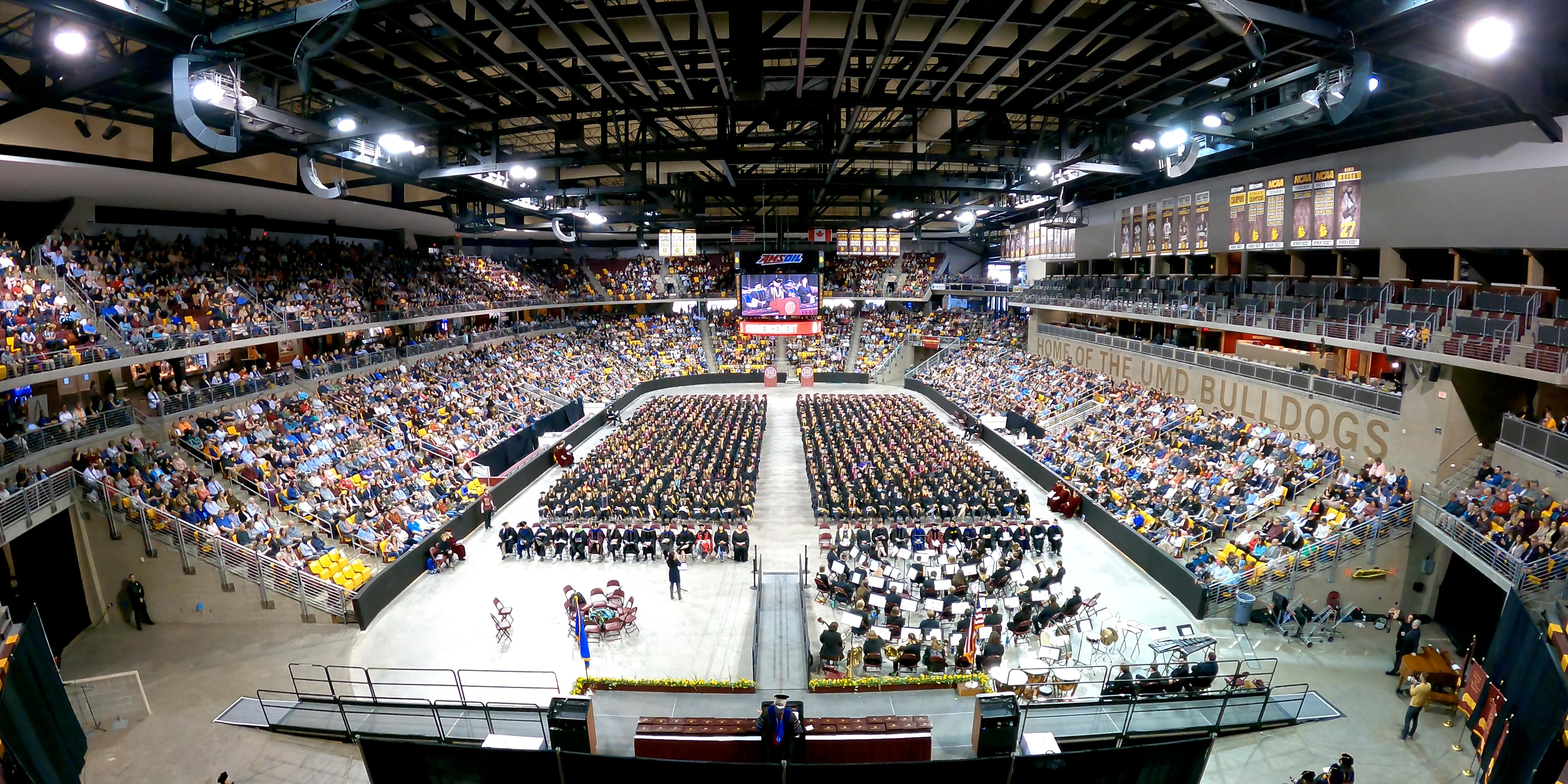 AMSOIL Arena filled with graduates and families during commencement